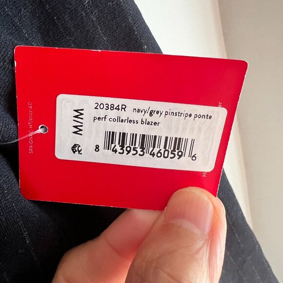 SPANX Womens Perfect Collarless Blazer MEDIUM Navy Grey Pinstripe Ponte - Picture 4 of 10